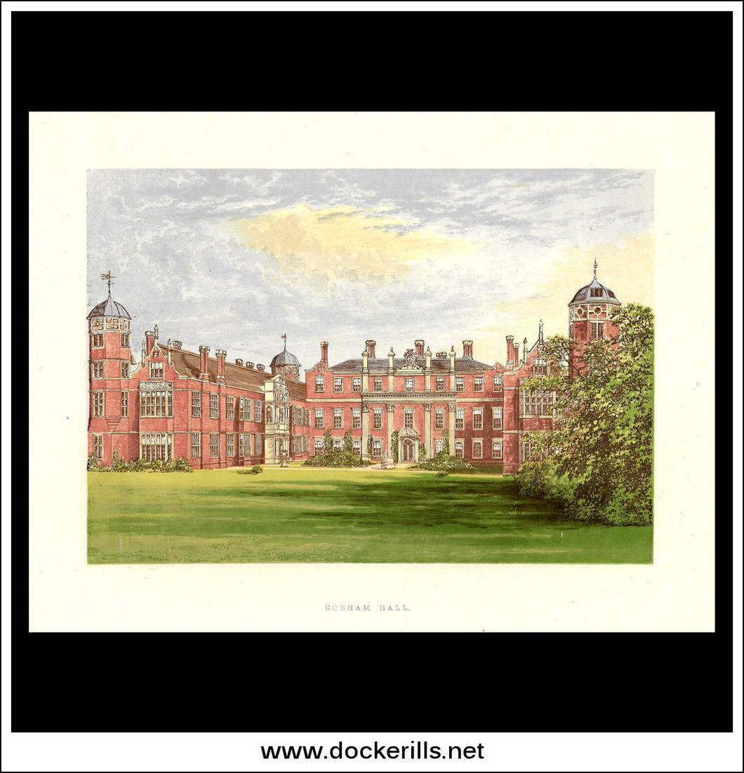 Cobham Hall, Near Gravesend, Kent, England. Antique Print, Chromoxylograph 1880.