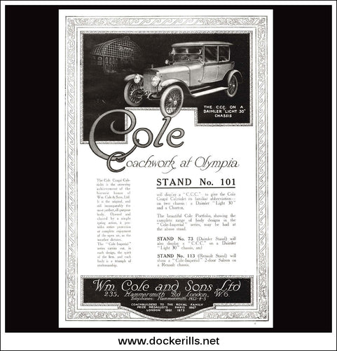 Cole Coachwork At Olympia. Original Vintage Advert From November 6th 1920