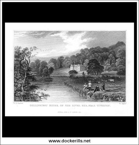 Collipriest House, On The River Exe, Devonshire, England. Antique Print, Steel Engraving 1832.