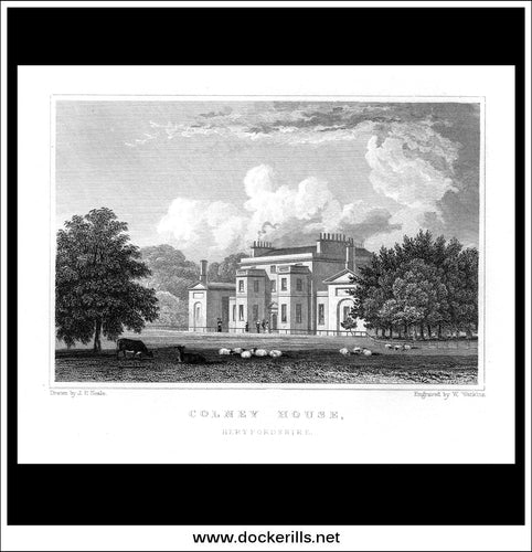 Colney House, Hertfordshire, England. Antique Print, Steel Engraving c. 1830.