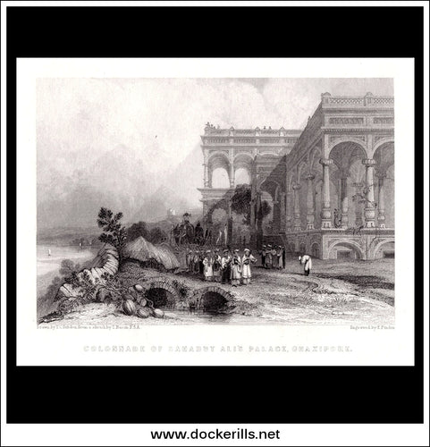Colonade At Sahadut Ali's Palace, Ghazipore, India. Antique Print, Steel Engraving 1840.
