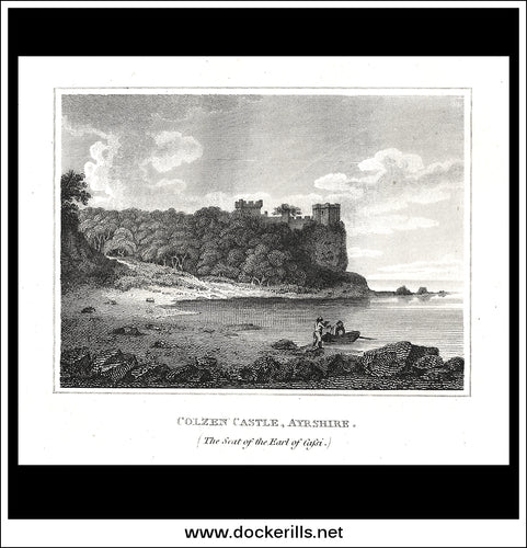 Colzen Castle, Ayrshire, Scotland. Antique Print, Copper Plate Engraving 1806.