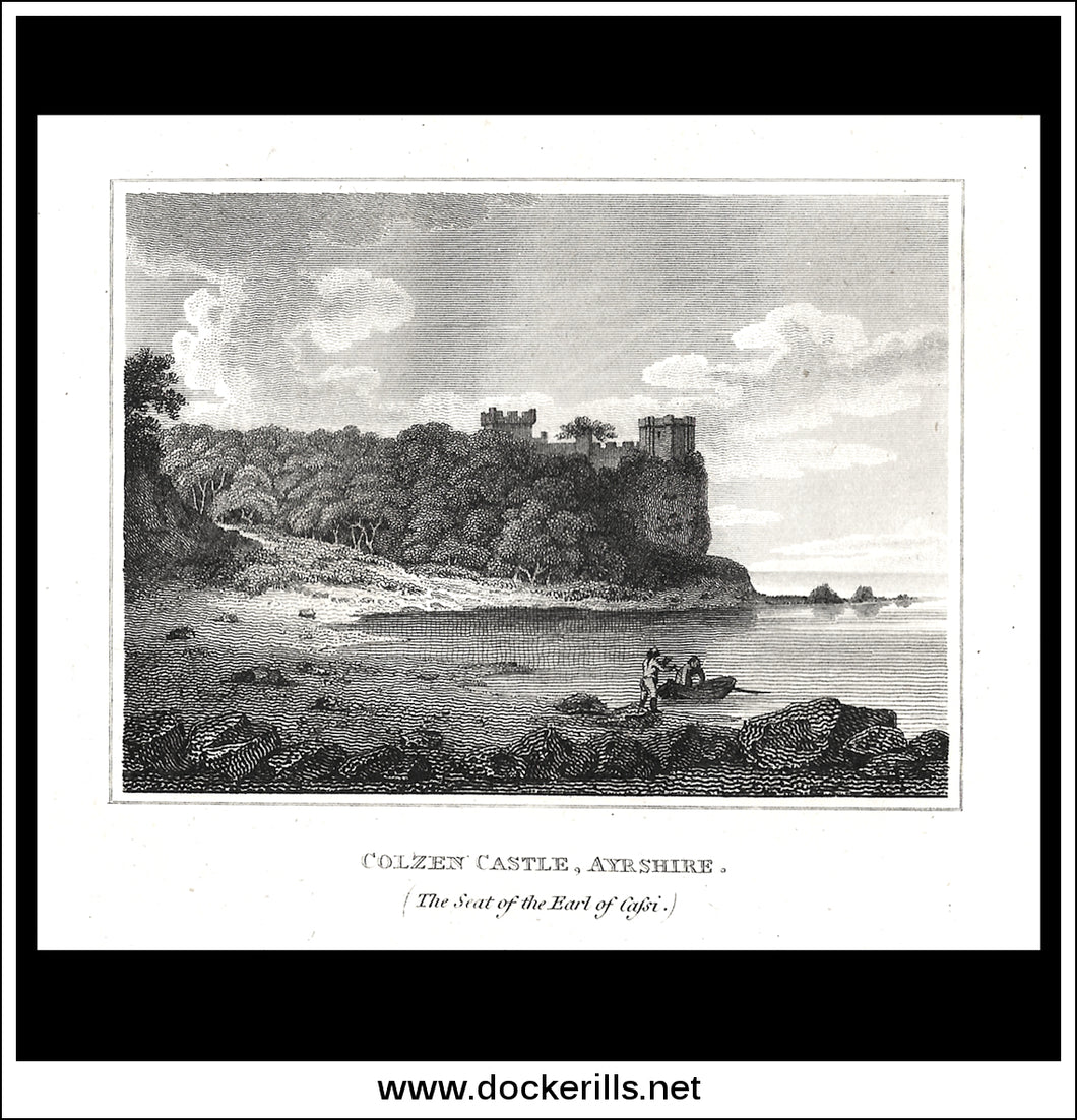 Colzen Castle, Ayrshire, Scotland. Antique Print, Copper Plate Engraving 1806.