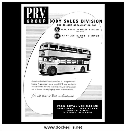 Park Royal Vehicles Ltd. Bridgemaster Double-Deck Bus. Original Vintage Advert From March, 1959. Sheffield Corporation Fleet.