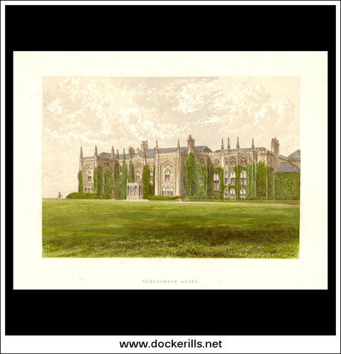 Combermere Abbey, Near Whitchurch, Shropshire, England. Antique Print, Chromoxylograph 1880.