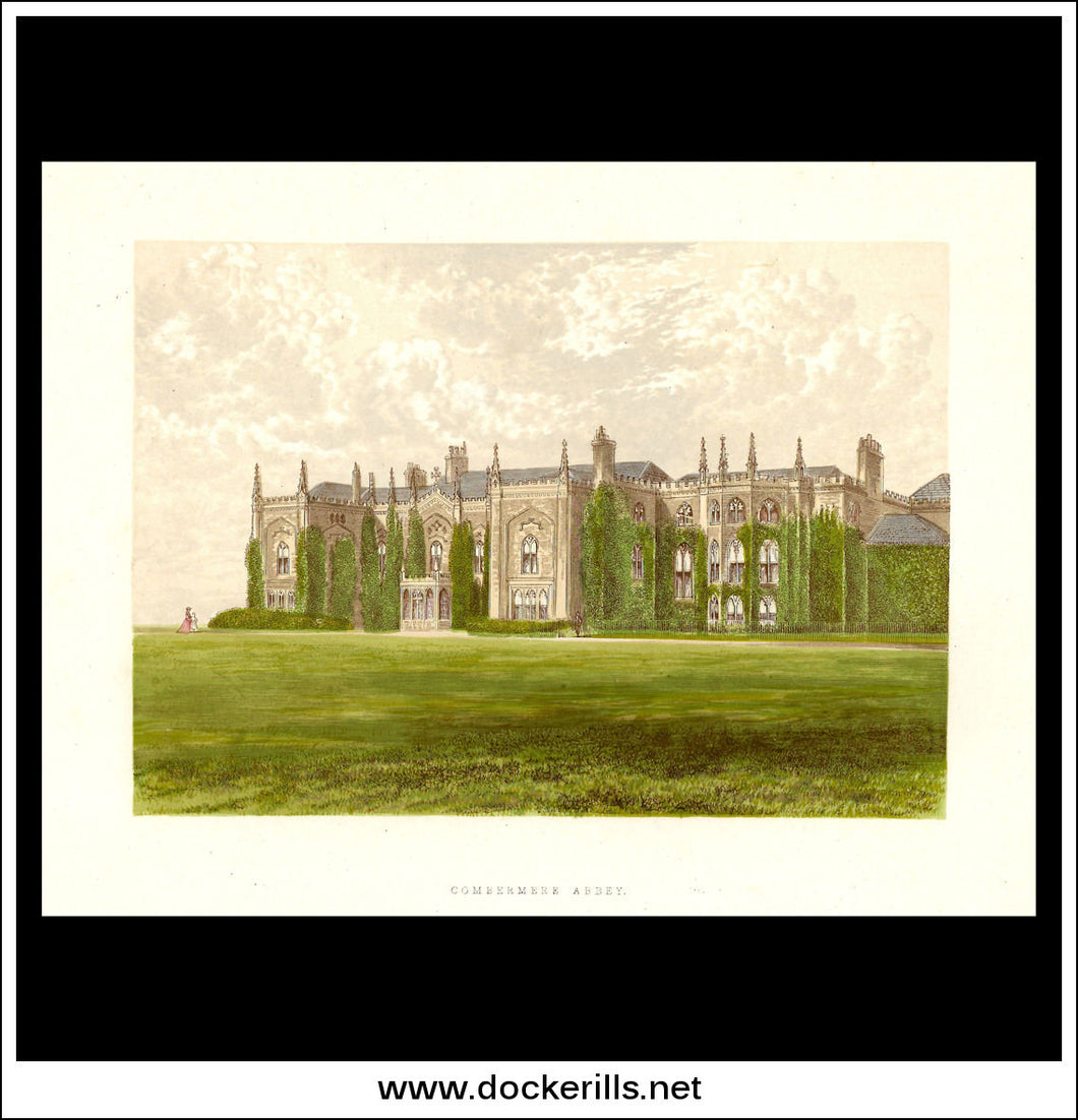 Combermere Abbey, Near Whitchurch, Shropshire, England. Antique Print, Chromoxylograph 1880.