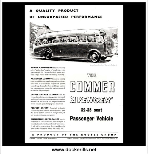 Commer Avenger Bus/Coach. Original Vintage Advert From August, 1950.