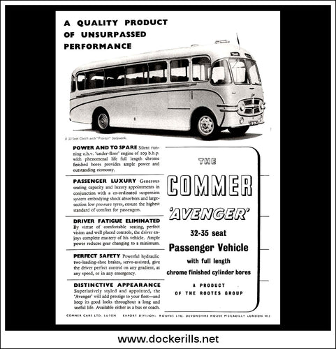 Commer Avenger Bus/Coach. Original Vintage Advert From February, 1953.