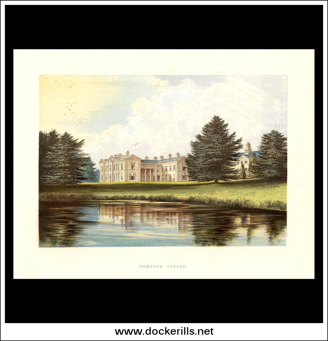 Compton Verney, Near Kineton, Warwickshire, England. Antique Print, Chromoxylograph 1880.