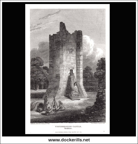 Conisbrough Castle, Yorkshire, England. Antique Print, Copper Plate Engraving 1813.