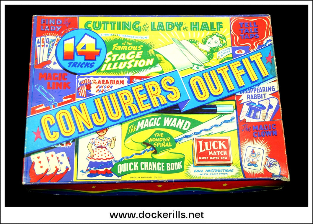 Vintage Child's Conjurers Outfit No. 340. Unknown Maker, Great Britain Box Lid.