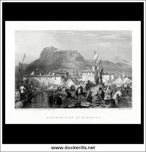 Corinth, Port Of Kenkrieg, Greece. Antique Print, Steel Engraving c. 1830.