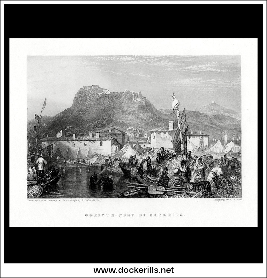 Corinth, Port Of Kenkrieg, Greece. Antique Print, Steel Engraving c. 1830.