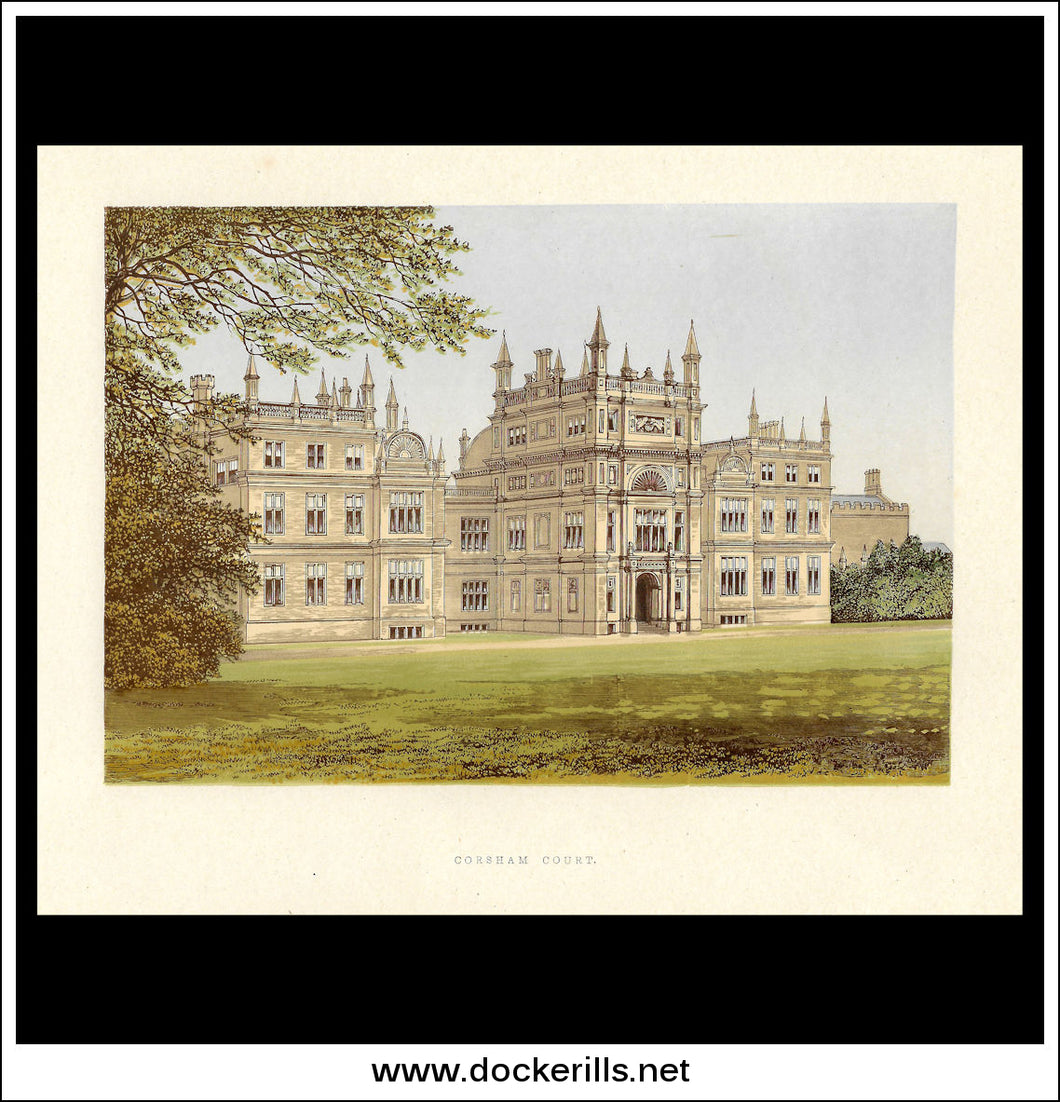 Corsham Court, Nr Corsham, Wiltshire, England. Antique Print, Chromoxylograph 1880.