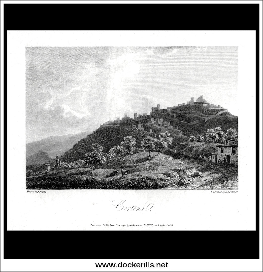 Cortona, Tuscany, Italy. Antique Print, Copper Plate Engraving 1792.