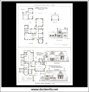 Cottage Hospital Designs - The Building News. Antique Print, Lithograph 1877.