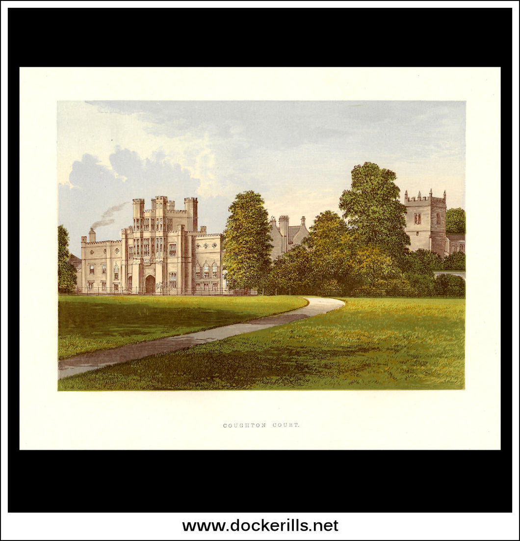 Coughton Court, Near Alcester, Warwickshire, England. Antique Print, Chromoxylograph 1880.