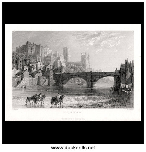 Durham, County Durham, England. Antique Print, Steel Engraving 1832.