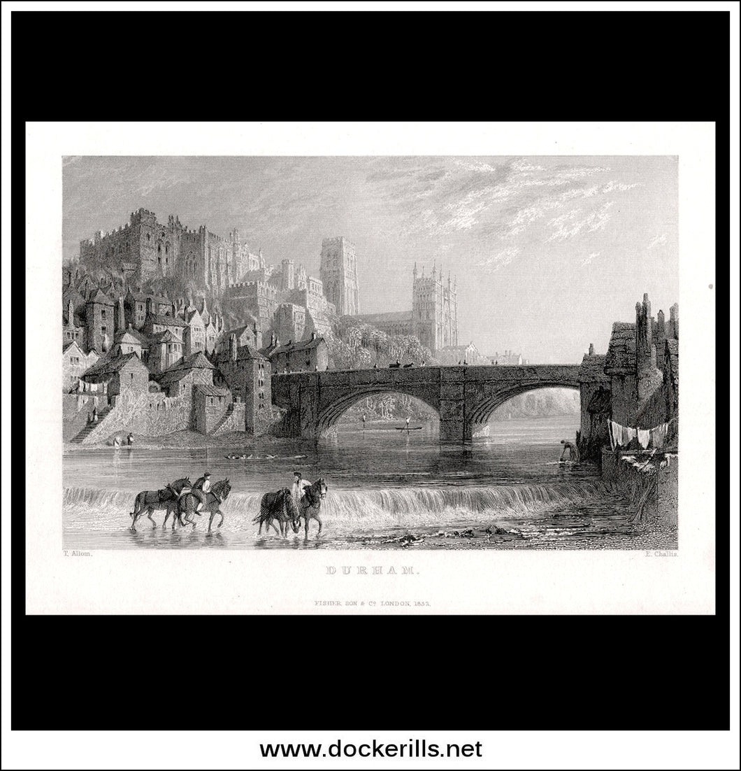 Durham, County Durham, England. Antique Print, Steel Engraving 1832.