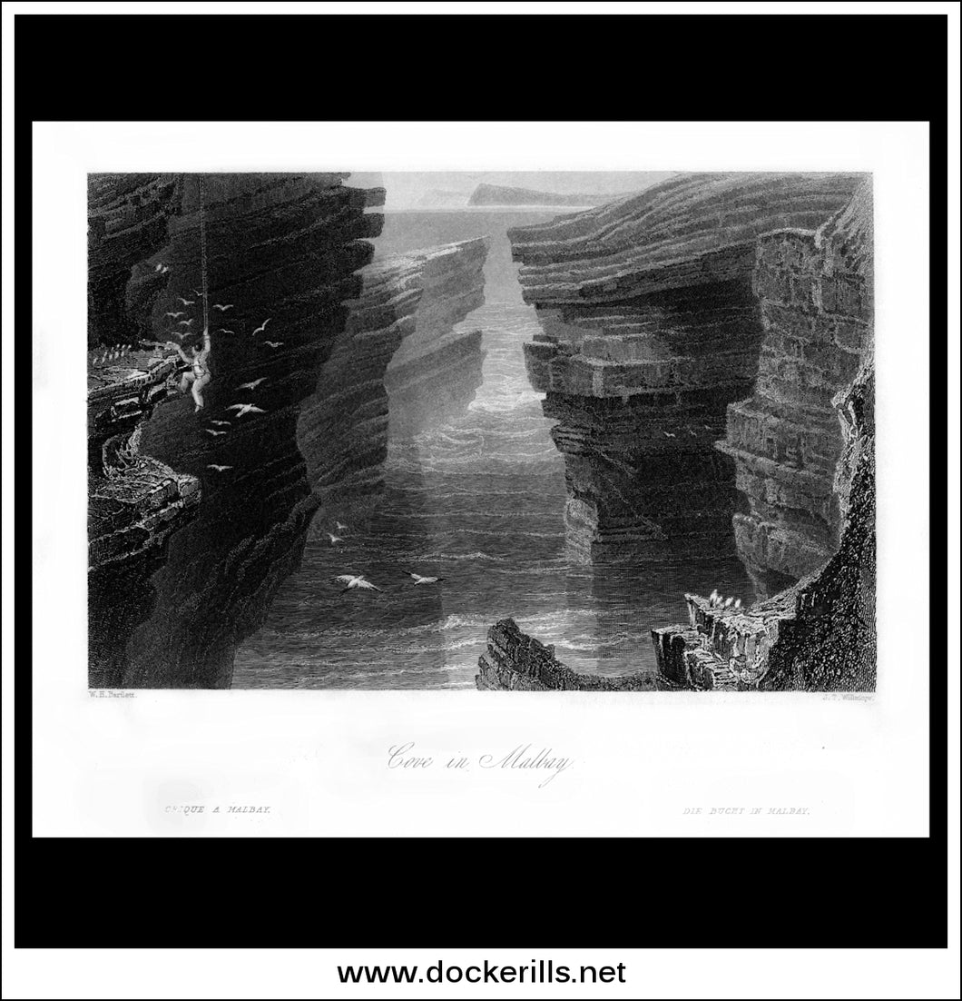 Cove In Malbay, Co. Clare, Ireland. Antique Print, Steel Engraving c. 1840.