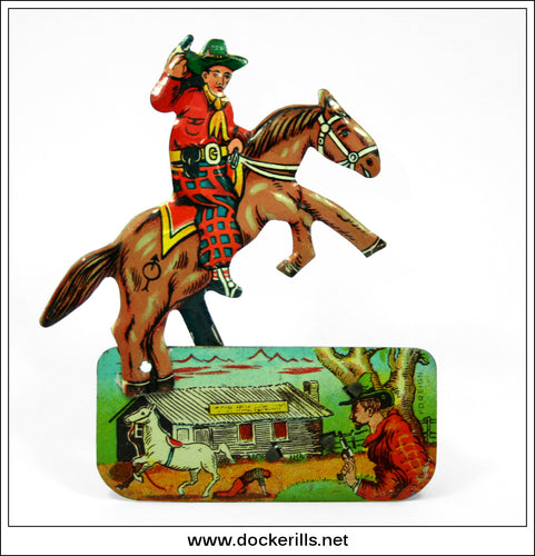 Cowboy On Horse, Animated Clicker Toyr. Novelty Tin Plate Toy, Foreign, Germany?