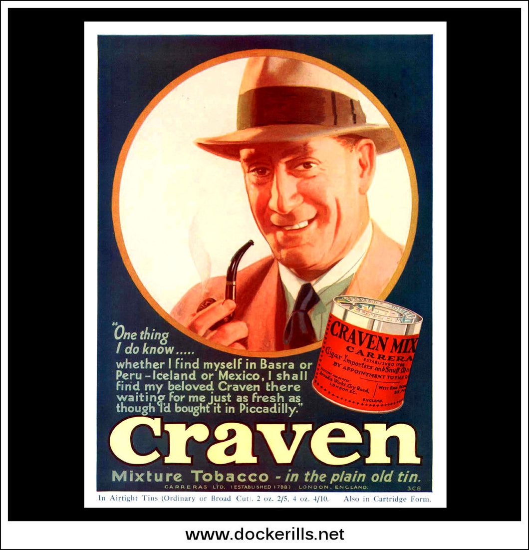 Craven Pipe Tobacco. Original Vintage Advert From October 17th, 1928.