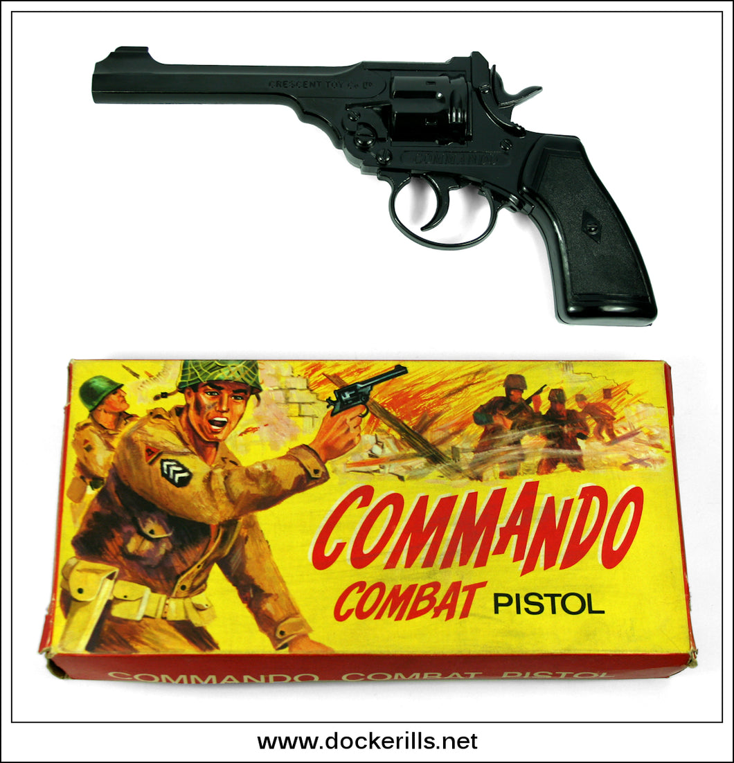 Commando Combat Pistol. Vintage Die-Cast Cap Gun/Pistol, Crescent, Great Britain. No. 455/G Black/Gun Metal Version.