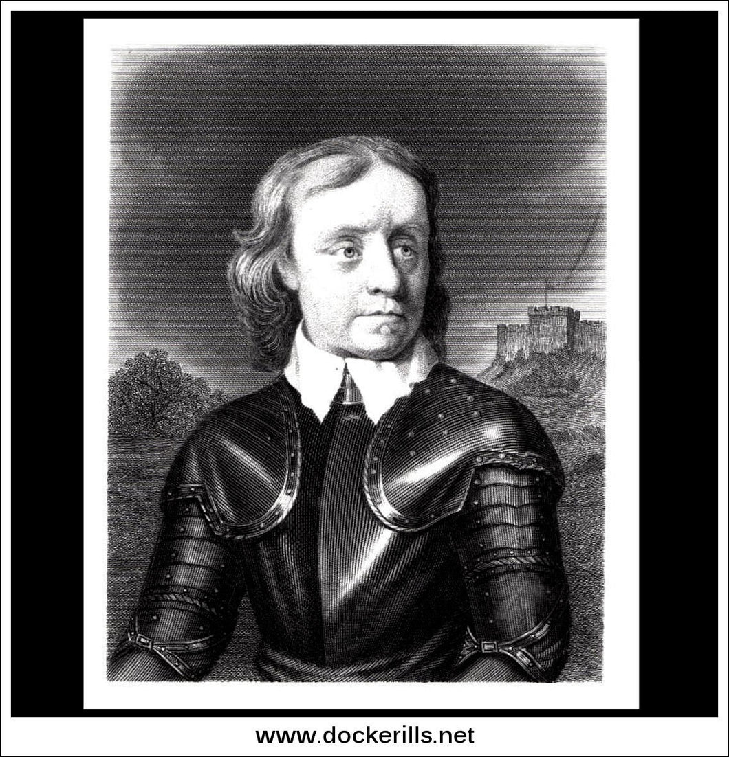 Oliver Cromwell. Antique Print, Steel Engraving c. 1880.