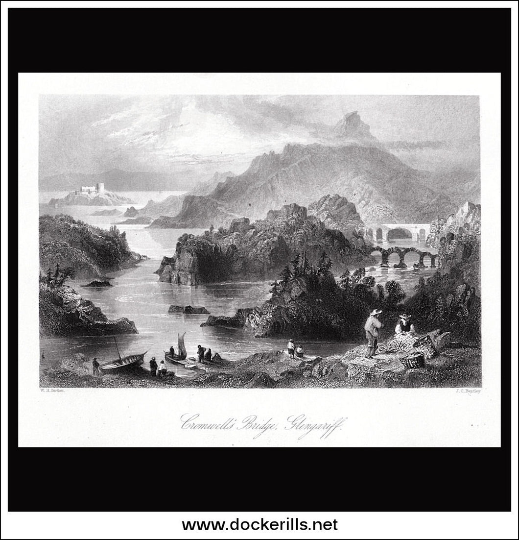 Cromwells Bridge, Glengariff, Co. Cork, Ireland. Antique Print, Steel Engraving 1840.