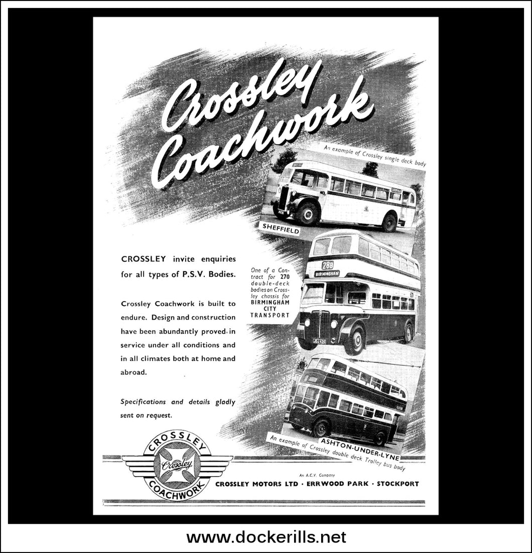 Crossley Coachwork Coach/Bus. Original Vintage Advert From August, 1950.