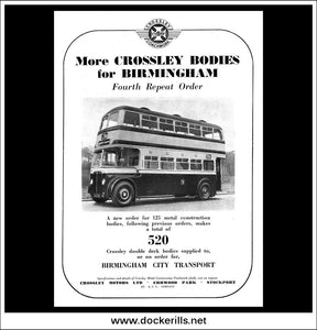 Crossley Double Decker Bus. Original Vintage Advert From January, 1952. Birmingham
