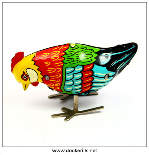 Pecking Hen. Vintage Tin Plate Clockwork Novelty Toy, VT Czechoslovakia 1.