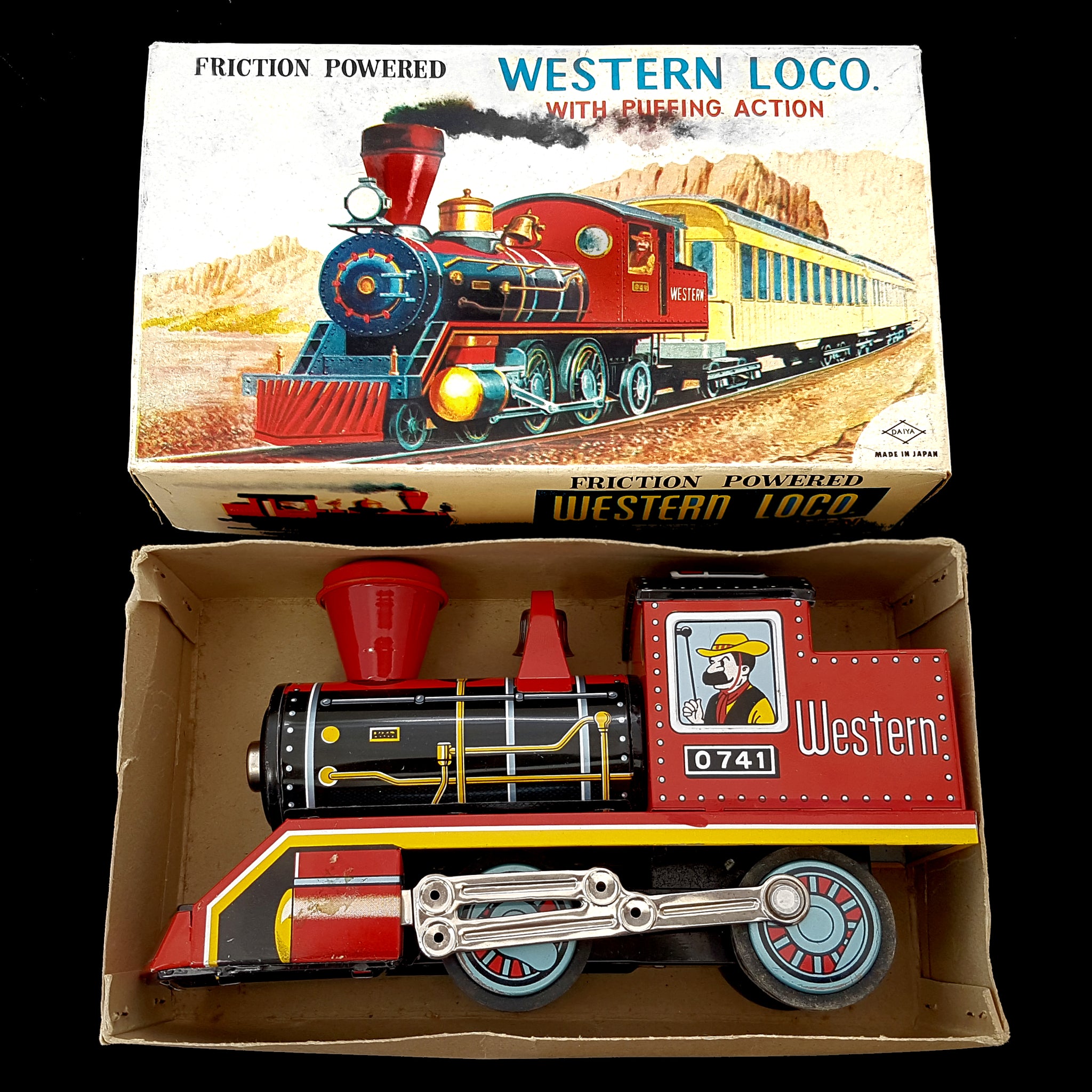 Western  Railroad 蒸気機関車 鉄道玩具 Western Loco Vintage Tin Plate Friction Drive Toy, DAIYA, Japan