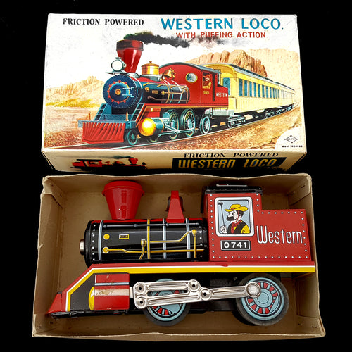 Western Loco Vintage Tin Plate Friction Drive Toy, DAIYA, Japan 1.