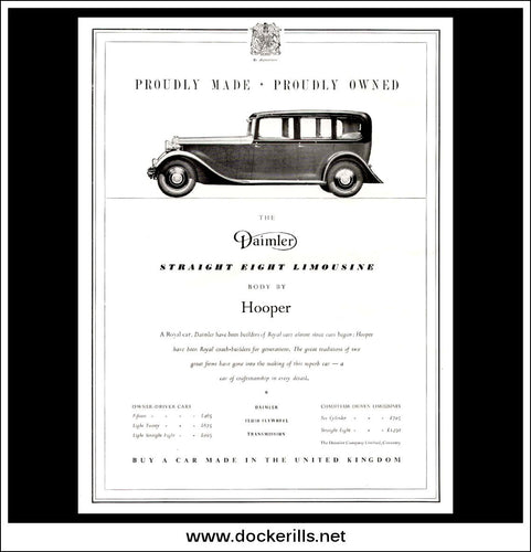 Daimler Straight Eight Limousine. Original Vintage Advert From June 9th, 1937.