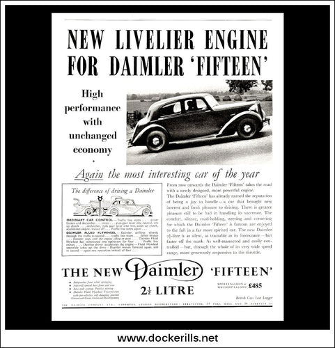 Daimler Fifteen Saloon. Original Vintage Advert From October 19th, 1938.