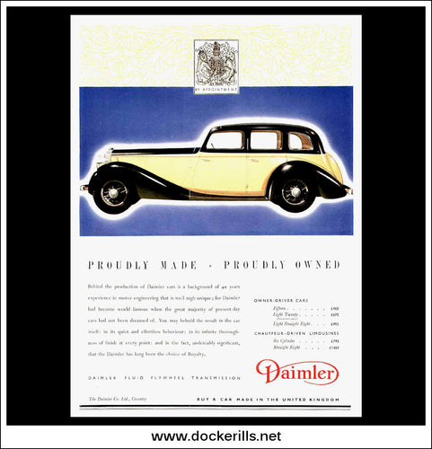 Daimler Cars. Original Vintage Advert From May 19th, 1937.