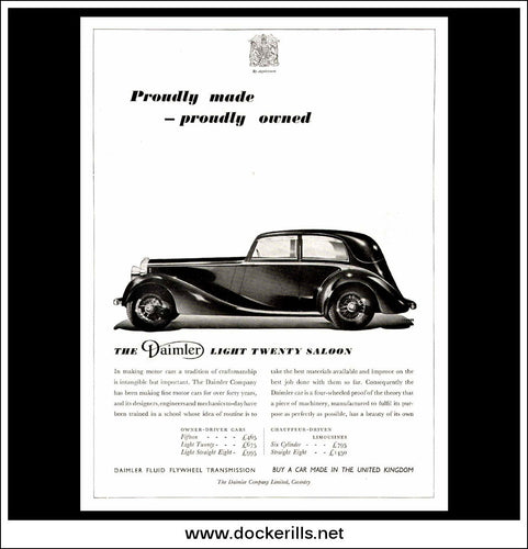 Daimler Light Twenty Saloon. Original Vintage Advert From February 10th, 1937.