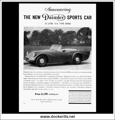 Daimler SP250 V8. Original Vintage Advert From October, 1959.