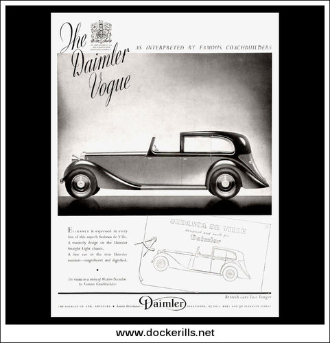 Daimler Sedanca De Ville. Original Vintage Advert From April 13th, 1938.