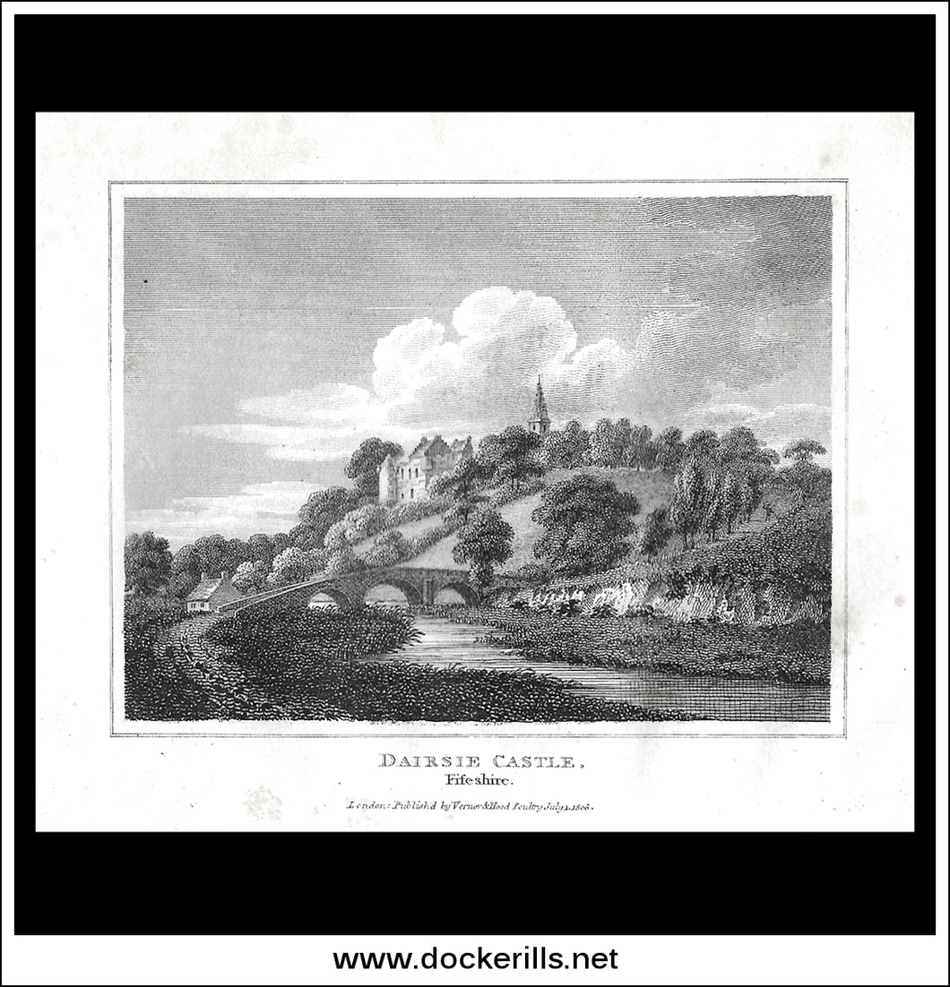 Dairsie Castle, Fifeshire, Scotland. Antique Print, Copper Plate Engraving 1807.