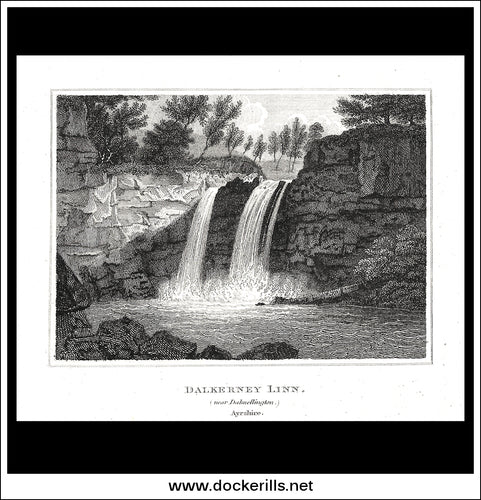 Dalkerney Linn, Ayrshire, Scotland. Antique Print, Copper Plate Engraving 1806.