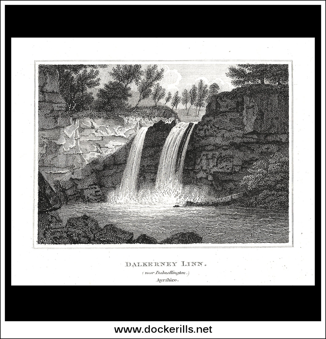Dalkerney Linn, Ayrshire, Scotland. Antique Print, Copper Plate Engraving 1806.