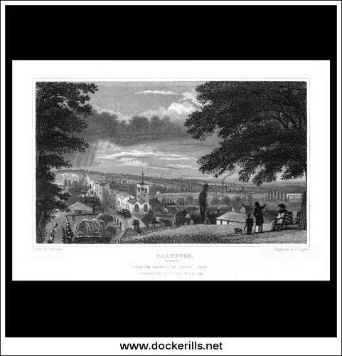 Dartford, Kent, England. Antique Print, Steel Engraving c. 1830.