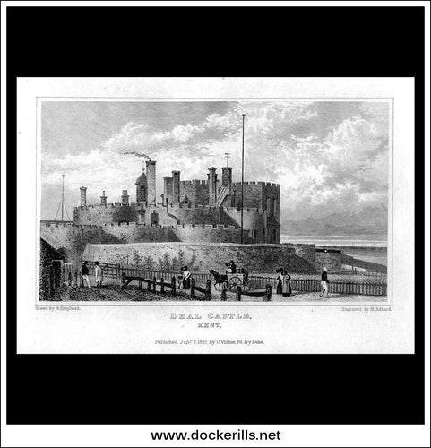Deal Castle, Kent, England. Antique Print, Steel Engraving 1832.