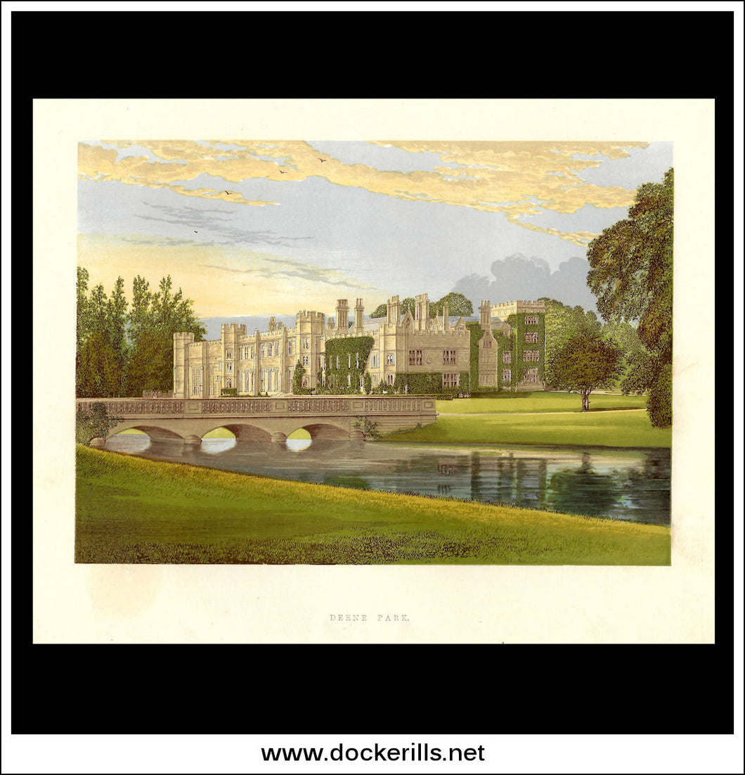 Deene Park, Near Rockingham, Northamptonshire, England. Antique Print, Chromoxylograph 1880.