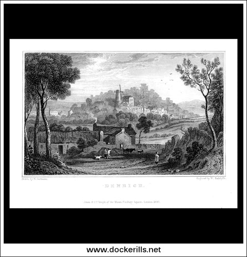 Denbigh, Denbighshire, Wales. Antique Print, Steel Engraving c. 1830.