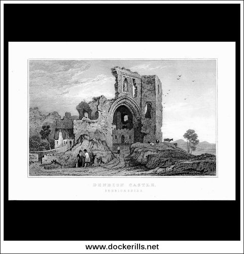 Antique Print Denbigh Castle, Denbighshire, Wales. Steel Engraving c. 1830.