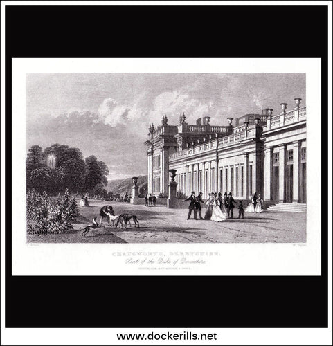 Antique print a view of Chatsworth Derbyshire England
