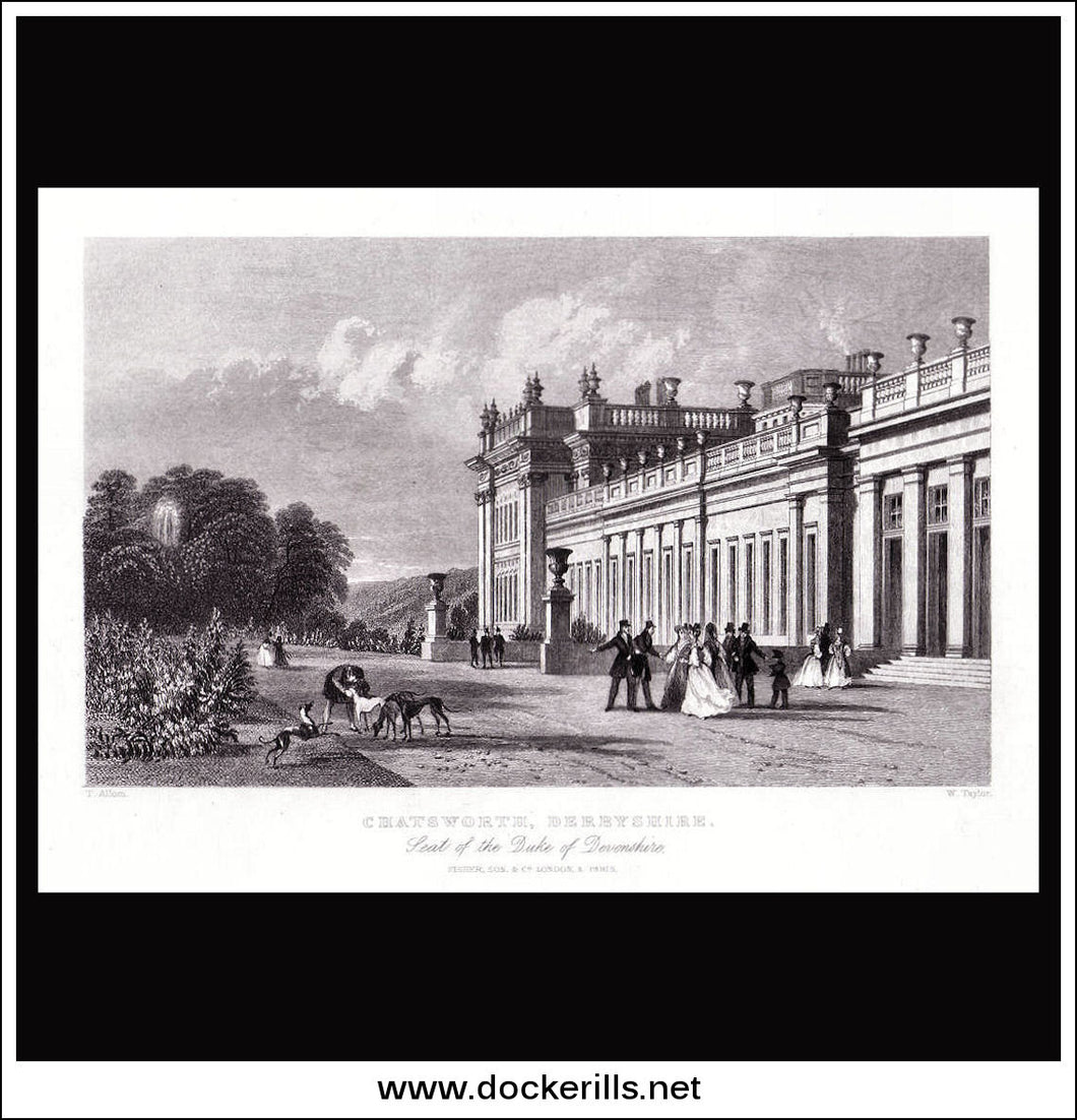 Antique print a view of Chatsworth Derbyshire England